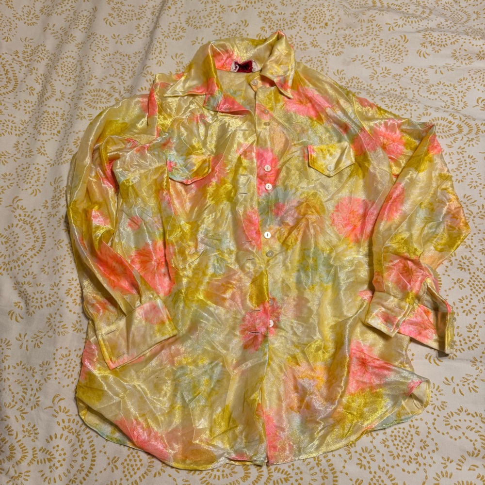 Vintage America Multicolor Satin Button Down Shirt